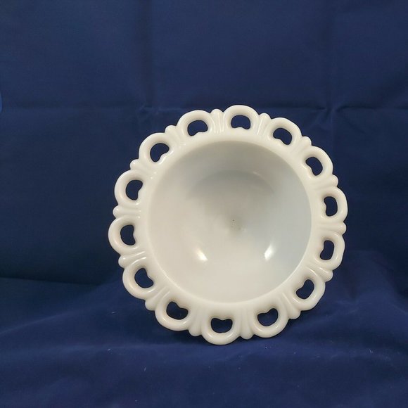 Vintage White Milk Glass Pedestal Footed Candy Dish Compote Bowl Lace Edge - Picture 2 of 7